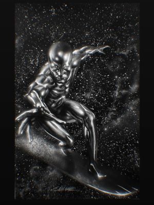 Manu Silva | Fantastic four sketch cover turned in a virgin cover - silver Surfer charcoal by Manu Silva | Raremarq (Buy It Now)