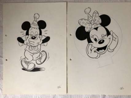 Disney - Originele  artworktekeningen van Mickey & Minnie Mouse, - dessin - (1978) | Catawiki