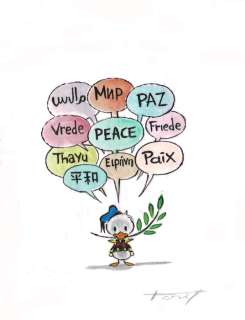 Little Donald Duck Calling For PEACE - Original Drawing - Tony Fernandez - Art original | Catawiki