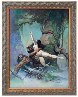 Lot 130 : Framed Hand-Painted Frank Frazetta "Captive Princess" 1973 Paperback Cover Artwork / THE PEOPLE THAT TIME FORGOT (1918) | Propstore