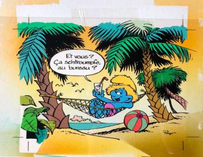 Studios Peyo - Mise en couleurs et calque - Les Schtroumpfs Ã  la plage (1991) | Catawiki