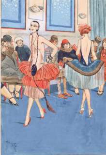 Giffey. René | Â«Défilé de ModeÂ». Gouache sur papier pour une illustration | Tessier Sarrou