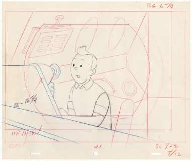 Tintin - Croquis préparatoire pour film d animation - On a marché sur la lune - Tintin dans la station - (1960/1962) | Catawiki
