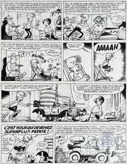 Francis / Marc Lebut Et Son Voisin. Planche Originale N°12 de L’album T14 "La Ford T Fait Des Bonds" Illustrant La Scène Amusante de La Transformation de La Ford Par Goular. Encre de Chine Vers 1979 Publié Dans Le Journal Spirou. Tbe+. 37 X 46 Cm |  | Dagoty