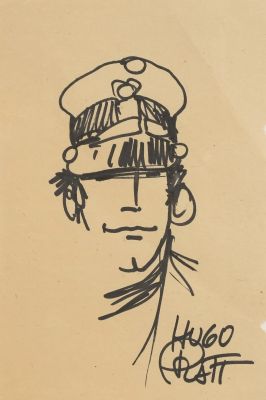 Hugo Pratt (1927-1995) | Lot 134 : Portrait de Corto Maltese Feutre noir sur papier signé en bas à… | Fauve Paris