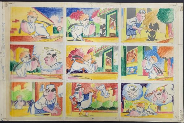 Attribuée À Claude Chebille (Né En 1949) Sous Le Pseudo Gen-Clo, Planche Originale Colorisée de La Série Droopy Sous La Licence Tex Avery (Histoire Titrée "Un Trou Pour Un Os"), Encre de Chine Sur Papier, Accompagné de Son Calque Colorié, Dim. 33 X 50 Cm. | Lot 331 : Au dos, une autre planche en noir et blanc attribuée à Alain… | misc / divers