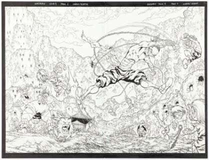 Alé Garza and Dan Norton - Ninja Boy #4 Double Splash Page 6-7 Original Art (DC, 2002).