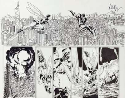 Dwyer, Kieron - Kieron Dwyer and Rick Remender Avengers #58 Double Splash Page 20-21 Original Art (Marvel, 2002).... (Total: 4 Original Art)