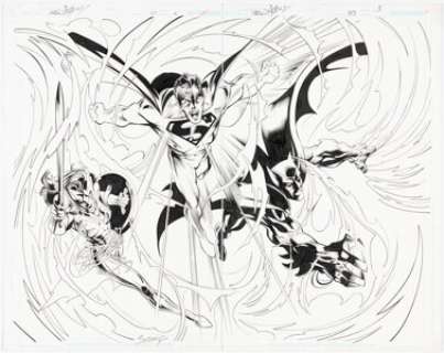 Bagley, Mark | Mark Bagley and Art Thibert Trinity #43 Double Splash Pages 2 & 3 Original Art (DC, 2009). ... (Total: 2 Original Art) | Heritage