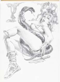 Unidentified Fantasy Artist - Juan Zanotto Jungle Tails: A Gallery Girls Collection Vol. 1 Pin-Up Illustration Original Art (SQP, 1997)....
