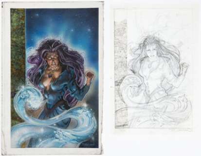 Unidentified Fantasy Artist | Therese Nielson - Fantasy Painting and Preliminary Pencils Original Art (undated).... (Total: 2 Original Art) | Heritage