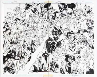 Mark Bagley, Rob Hunter, and Norm Rapmund - Justice League of America #43 Double Splash Pages 30-31 Original Art (DC... (Total: 2 Original Art)