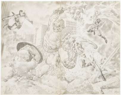 Lan Medina - World War Hulk vs. Avengers Double Page Illustration Original Art (2011).