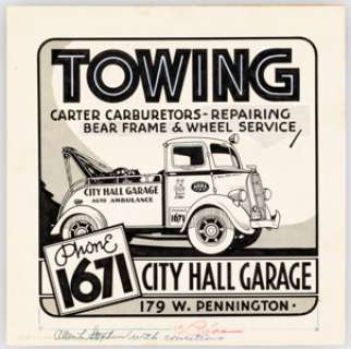 Edgar Church City Hall Garage of Tucson Advertisement Original Art (Mountain States Telephone Co., 1939). | Heritage