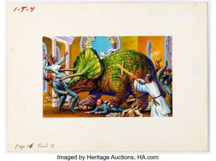 XNO (attributed) Dinosaurs Attack! #1 Page 46 Painting Original Art (Eclipse, 1991). | Heritage