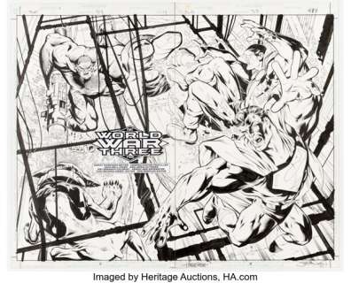 Howard Porter and John Dell JLA #39 Double Page Splash 4-5 Original Art (DC, 2000). | Heritage