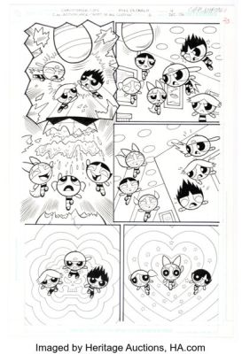 Christopher Cook and Mike DeCarlo Cartoon Network Action Pack #6 Powerpuff Girls Story Page 4 Original Art (DC, 2006).