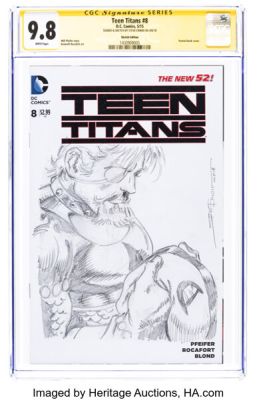 Steve Erwin Teen Titans #8 Sketch Edition - Signature Series Deathstroke Original Art (DC, 2015) CGC NM/MT 9.8 White Pages. | Heritage