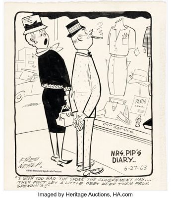 Fred Neher Life’s Like That (aka Mrs. Pip’s Diary) Daily Single Panel Gag Comic Strip Original Art dated 6-27-63 (Bell-McClure Syndicate Feature, 1963). | Heritage