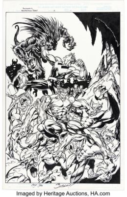 Mark Bagley and Greg Adams Avengers Two: Wonder Man and Beast #2 Splash Page 1 Original Art (Marvel, 2000). | Heritage