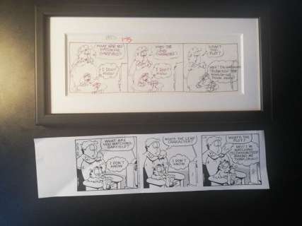 Davis, Jim - original prelim strip art for Garfield  strip January 15th 1985 - matted and framed - Page volante - art original | Catawiki
