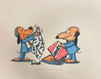 BARBEROUSSE (1920-2010). "Cadeau de Mitterand à Hernu". Dessin… | misc / divers