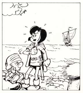 Peyo (Studios) | Johan et Pirlouit, illustration Ã  l’encre de Chin… | Banque Dessinée