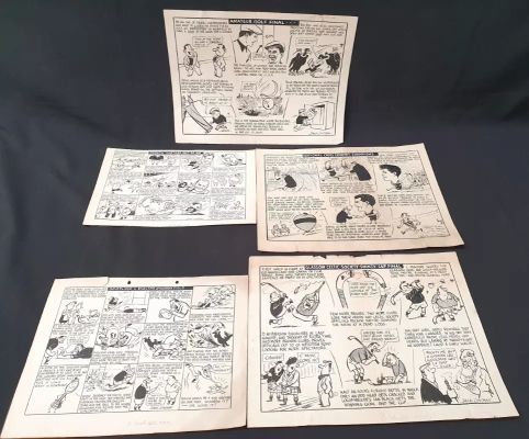 Lot 394 - JACK LINDSAY - FIVE PEN AND INK ORIGINAL SPORTING INTEREST COMIC STRIPS circa 1940s/50s, including | misc / divers