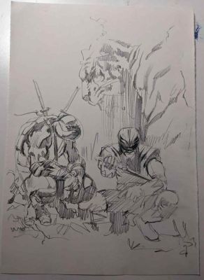 Ito | MMPR / TMNT III #4 Cover Pencil Prelim Set (2 Pieces) | Kirby’s Comic Art
