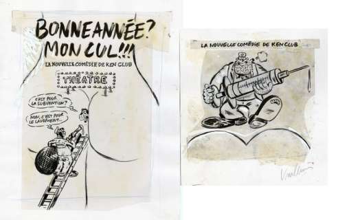 Vuillemin, Philippe - 2x Dessin original - Bonne année Mon Cul !!!! + couverture préparatoire - Salles Blagues (2006) | Catawiki