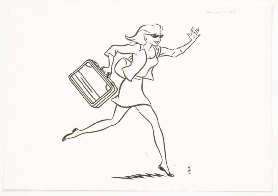 Walter Minus Jeune... | WALTER MINUS Jeune femme à la valise Encre de chine... | Vermot et Associés
