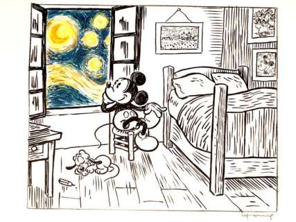 Mickey & Pluto inspired by Van Gogh - #stayhome - Original Drawing - Tony Fernandez - Hand Drawn | Catawiki