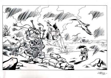 Krings | La Ribambelle, illustration Ã  l’encre de Chine po… | Banque Dessinée