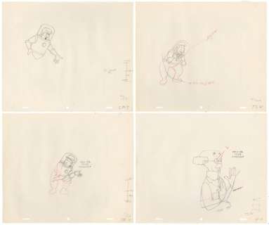 Tintin - 4x croquis préparatoire film dÂ´animation - On a marché sur la lune - Haddock, Dupond(t) Tournesol - Original drawing (1962) | Catawiki