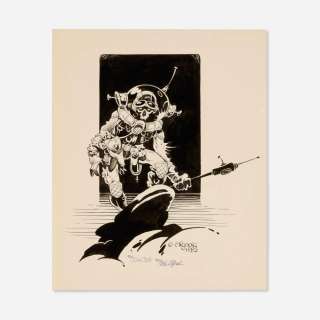 Mike Mignola, Fantasy Sci-Fi Alien Skeleton Warrior Ink Drawing Original Art (Unpublished, 1983) | Landry Pop Auctions