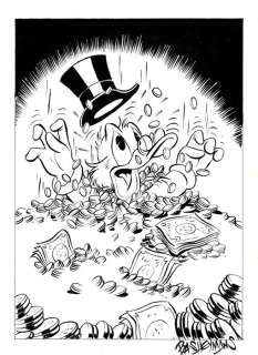 Bas Heymans - Original Preliminary Artwork - Dagobert zakt weg in zijn geld | Catawiki