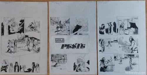 ARTURO DEL CASTILLO : 3 PÁGINAS ORIGINALES DE LA SERIE NAVAJO : EPISODIO 5 : LA PESTE.