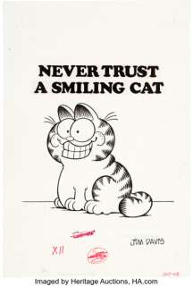Davis, Jim | Jim Davis - Garfield "Never Trust a Smiling Cat" Illustration Original Art (c.1980s).... | Heritage