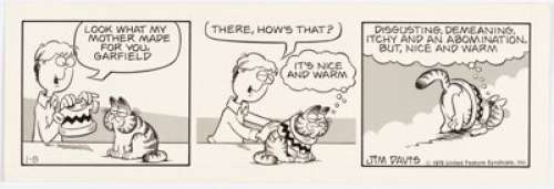 Davis, Jim | Jim Davis Garfield Daily Comic Strip Original Art Dated 1-8-79 (United Feature Syndicate, 1979).... | Heritage