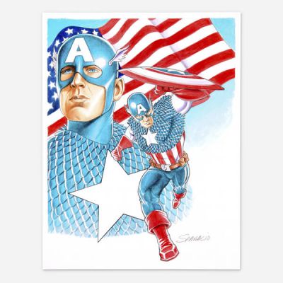 Mark Sparacio | Captain America Watercolor Painting | Landry Pop Auctions