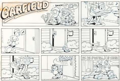 Jim Davis Garfield Sunday Comic Strip Original Art dated 3-15-87 (United Feature Syndicate, 1987). | Heritage