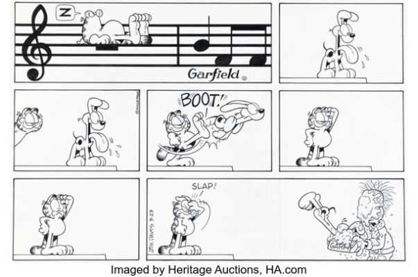 Jim Davis Garfield Sunday Comic Strip Original Art dated 3-23-08 (PAWS, 2008). | Heritage