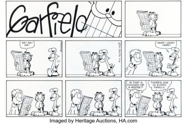 Jim Davis Garfield Sunday Comic Strip Original Art dated 4-6-08 (PAWS, 2008). | Heritage