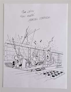 Uderzo, Marcel - Originele tekening (dédicace) - Asterix, Obelix, Panoramix en Abraracourcix | Catawiki