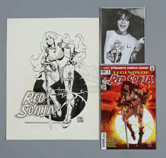 RED SONJA (2014) - Frank Thorne Hand-Drawn T-Shirt Artwork and Signed Comic Book | Propstore
