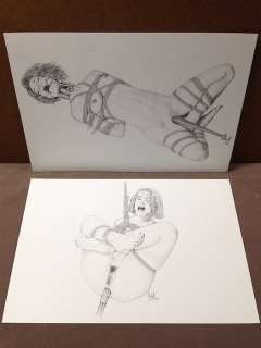 18+ Bondage Dildo - Montana - 2x Illustrations Original Bdsm Erotic Art - Signed - Loose page | Catawiki