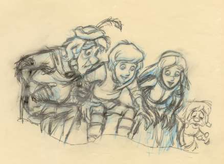 Walt Disney | Disney Studios - Original production drawing - Taran, Princesse Eilonwy,Fflewddur Fflam and Gurgi - Exemplaire unique - (1985) | Catawiki