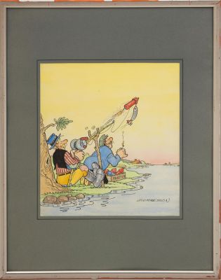 GÖSTA GUMMESSON. Watercolor, Rockets, signed, Gummesson, and comic book Åsa Nisse No.:3 1993. Art - Paintings | Auctionet