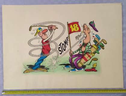 Benito Jacovitti | Benito Jacovitti - Grande illustrazione originale "Golf" (70x50) - Page volante - Exemplaire unique - (1980) | Catawiki