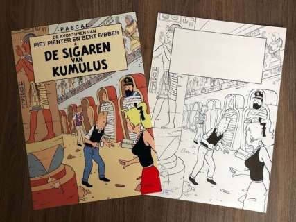 Schokaert, Pascal | Schokaert, Pascal - Originele tekening - Hommage aan Hergé en Pom - Piet Pienter en Bert Bibber in cover Kuifje | Catawiki